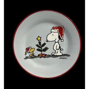 Peanuts Christmas Plate Snoopy Woodstock 9”